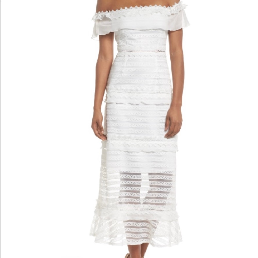 Foxiedox white lace maxi dress, size S